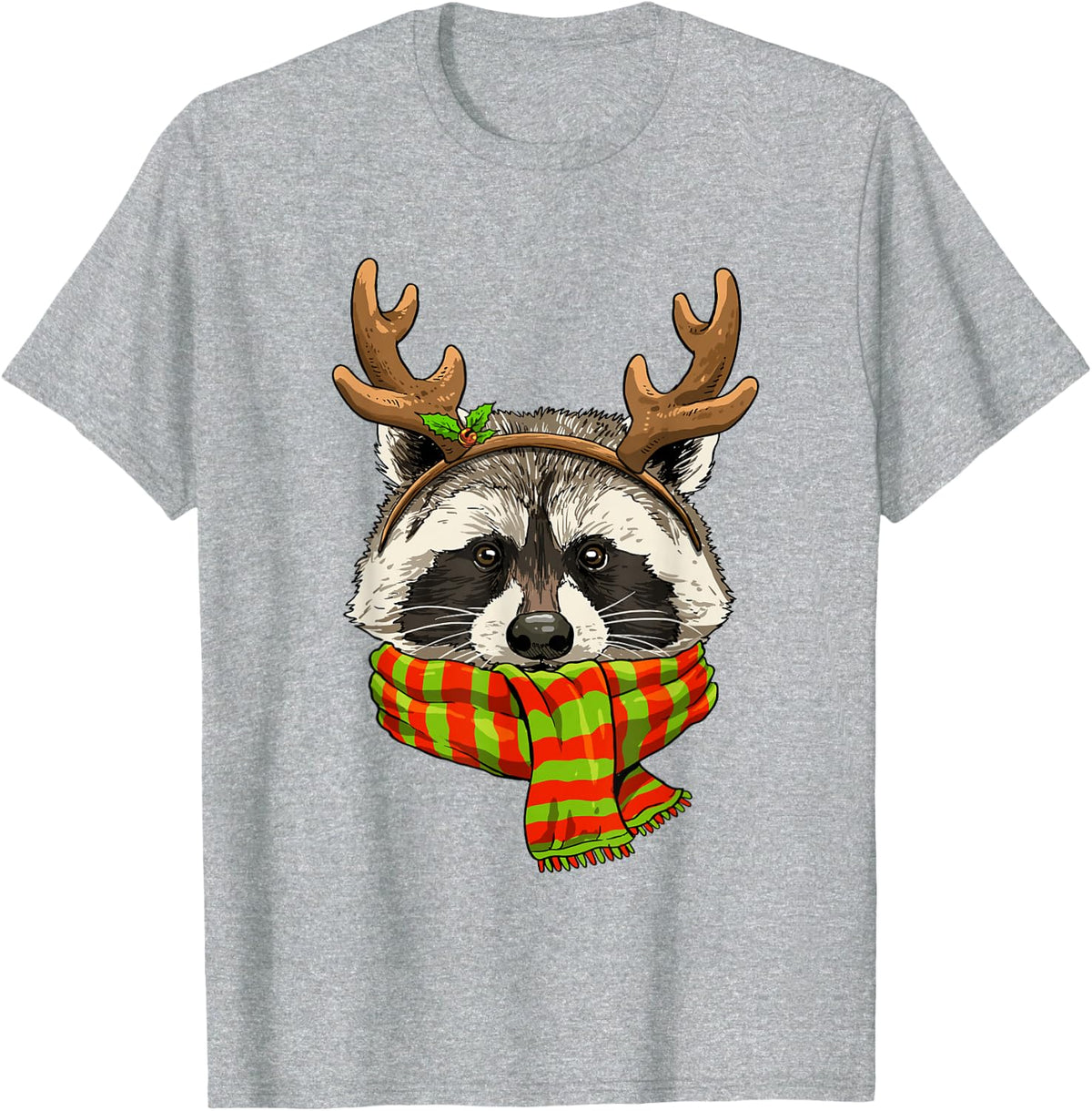 Raccoon Christmas Shirt Xmas Reindeer Trash Panda Street Cat T-Shirt - Heather Grey