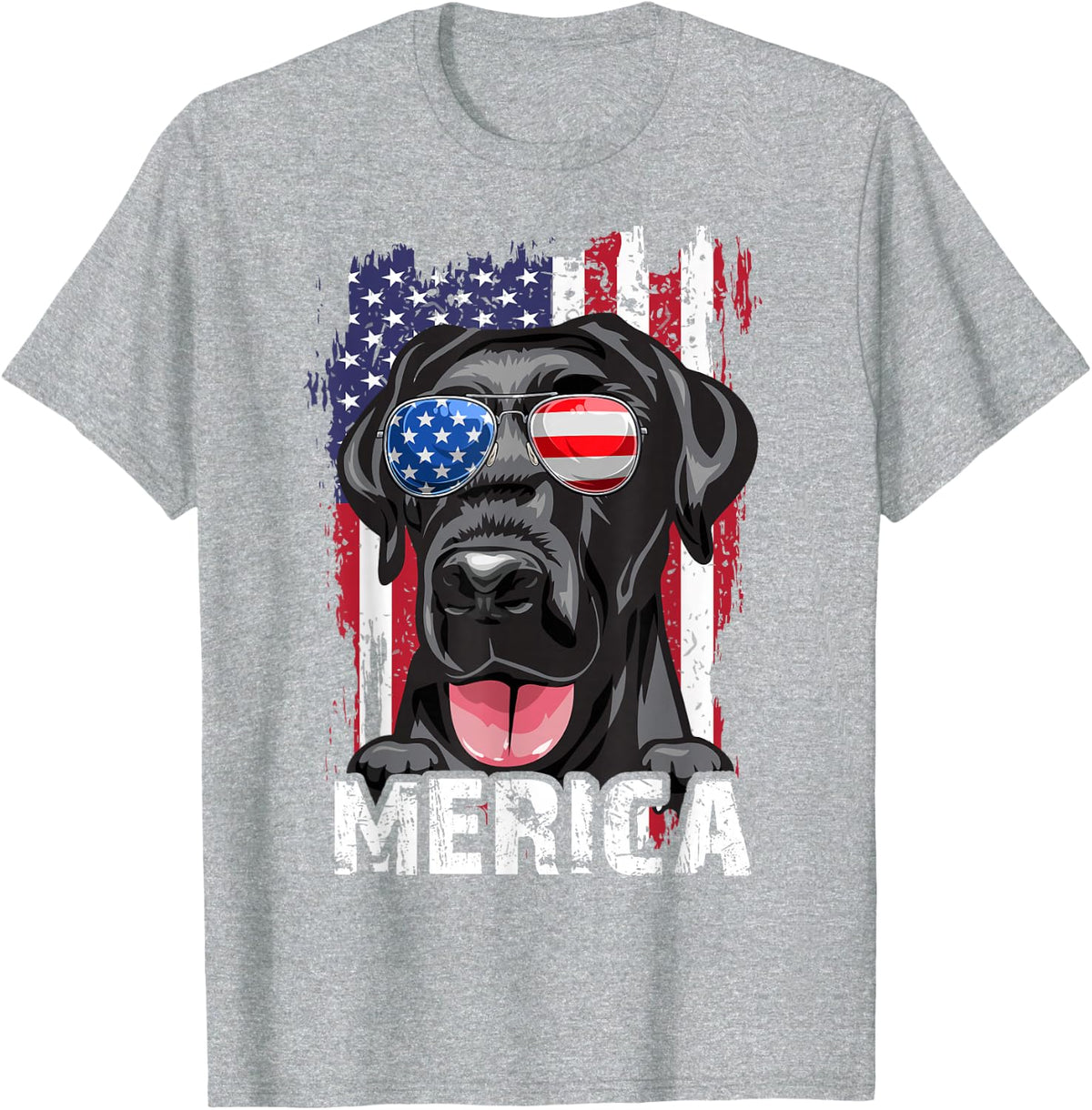 Merica Labrador Retriever American Flag 4th of July Tee Shirt USA Lab Dog T-Shirt - Heather Grey