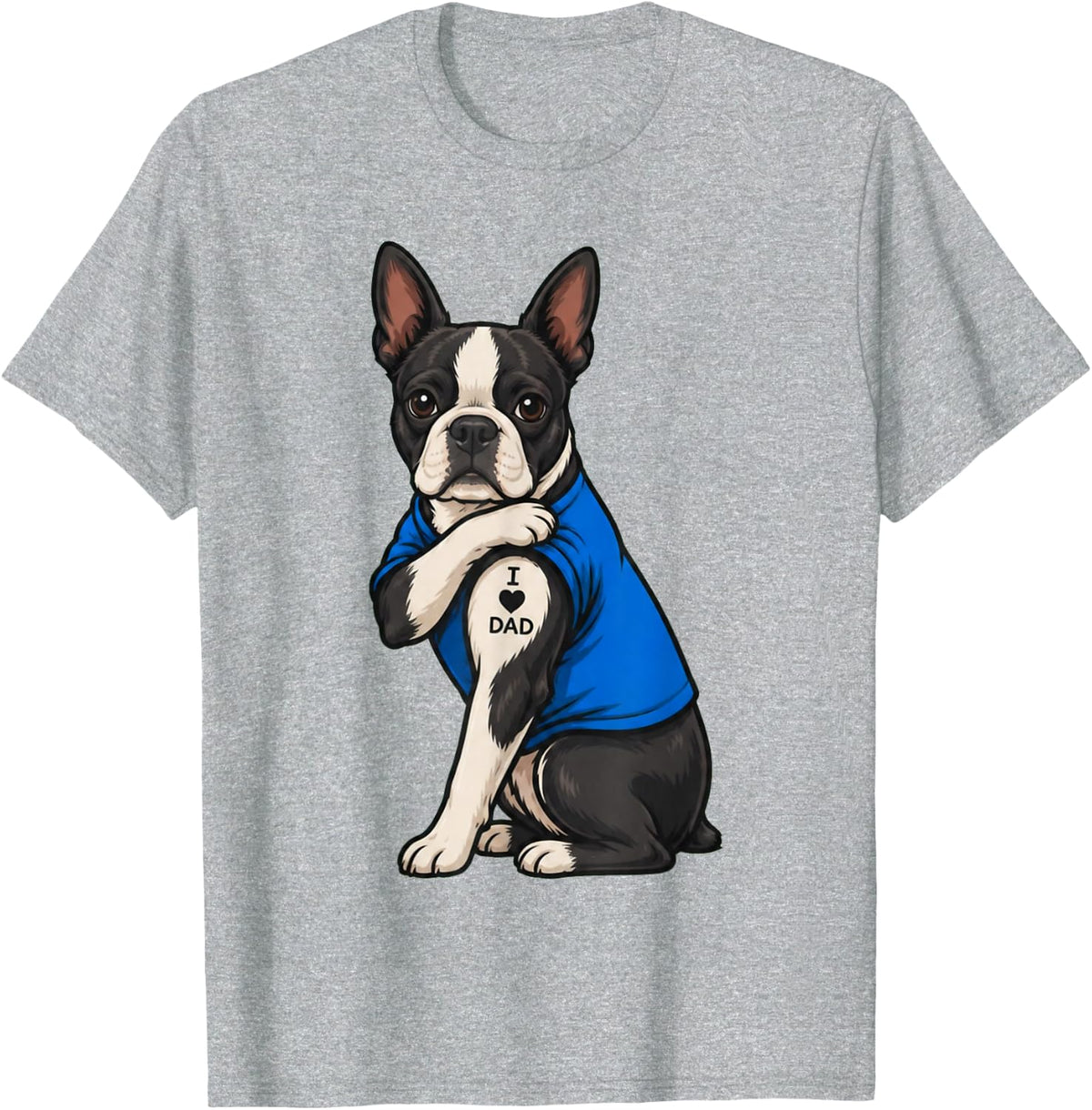 I Love Dad Tattoed Dog Daddy Boston Terrier Owner Dog Lover T-Shirt - Heather Grey
