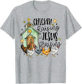 Chicken Raising & Jesus Praising Christian Farm Faith T-Shirt - Heather Grey