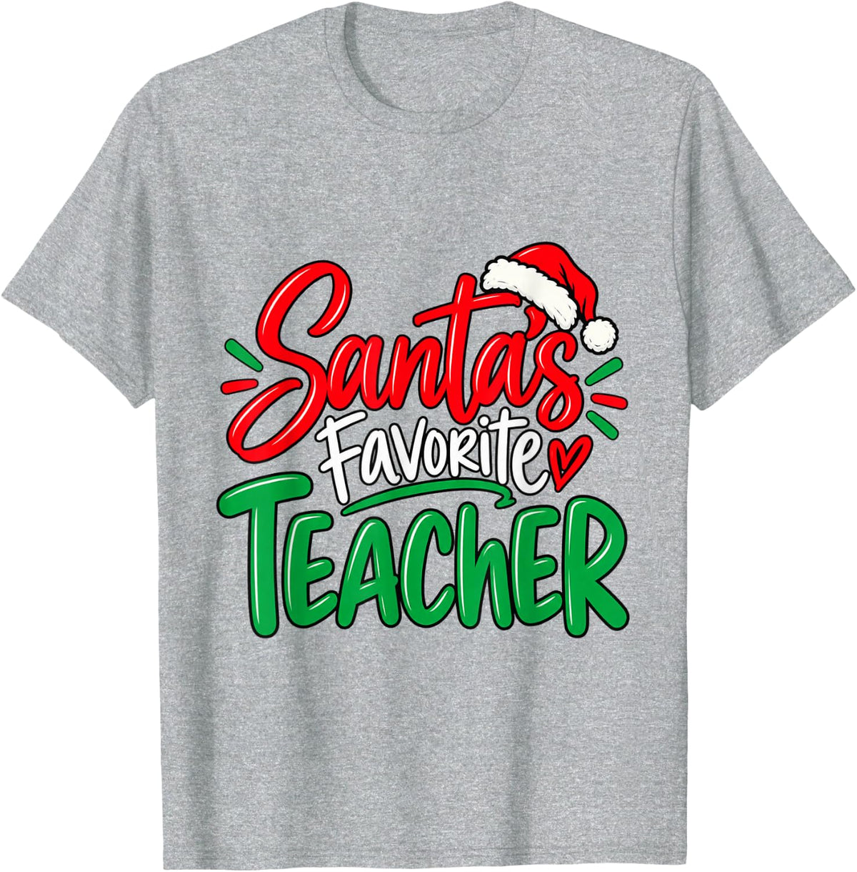 Santa's Favorite Teacher Christmas Educator T-Shirt - Heather Grey