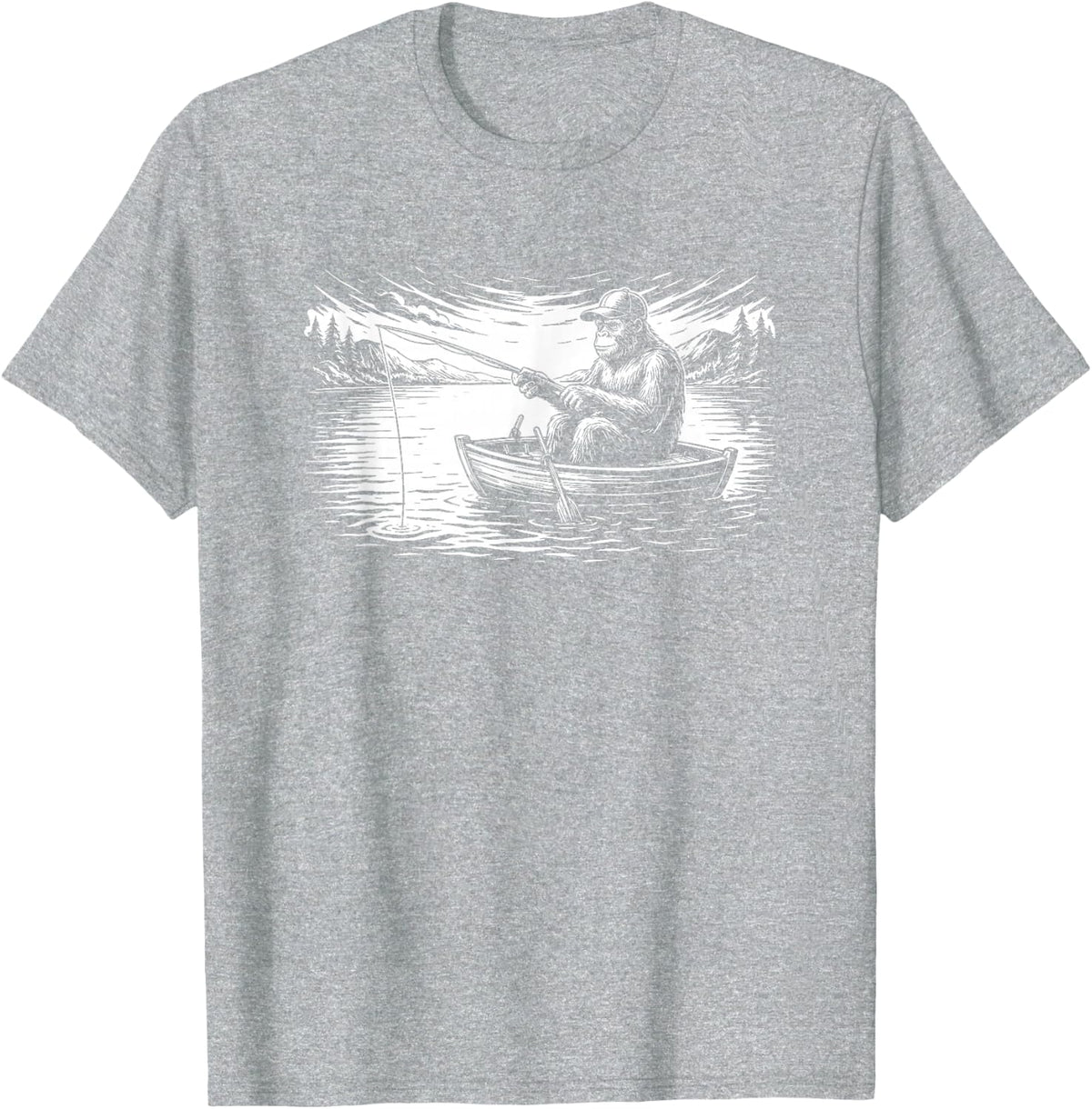 Bigfoot Fishing Funny Sasquatch Fisherman Bass Angler Dad T-Shirt - Heather Grey