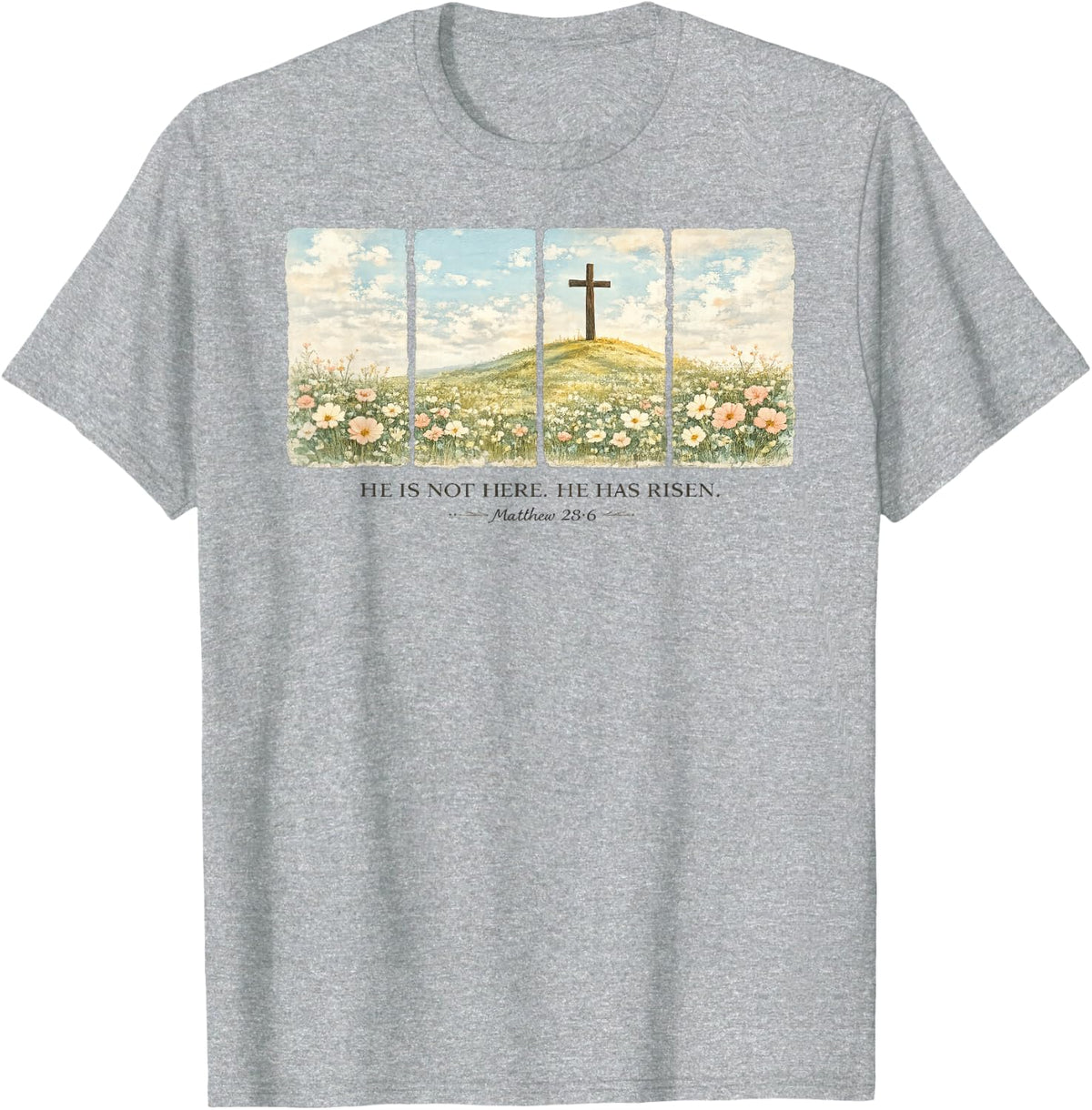 He is Risen Christian Wildflower Easter T-Shirt - Heather Grey