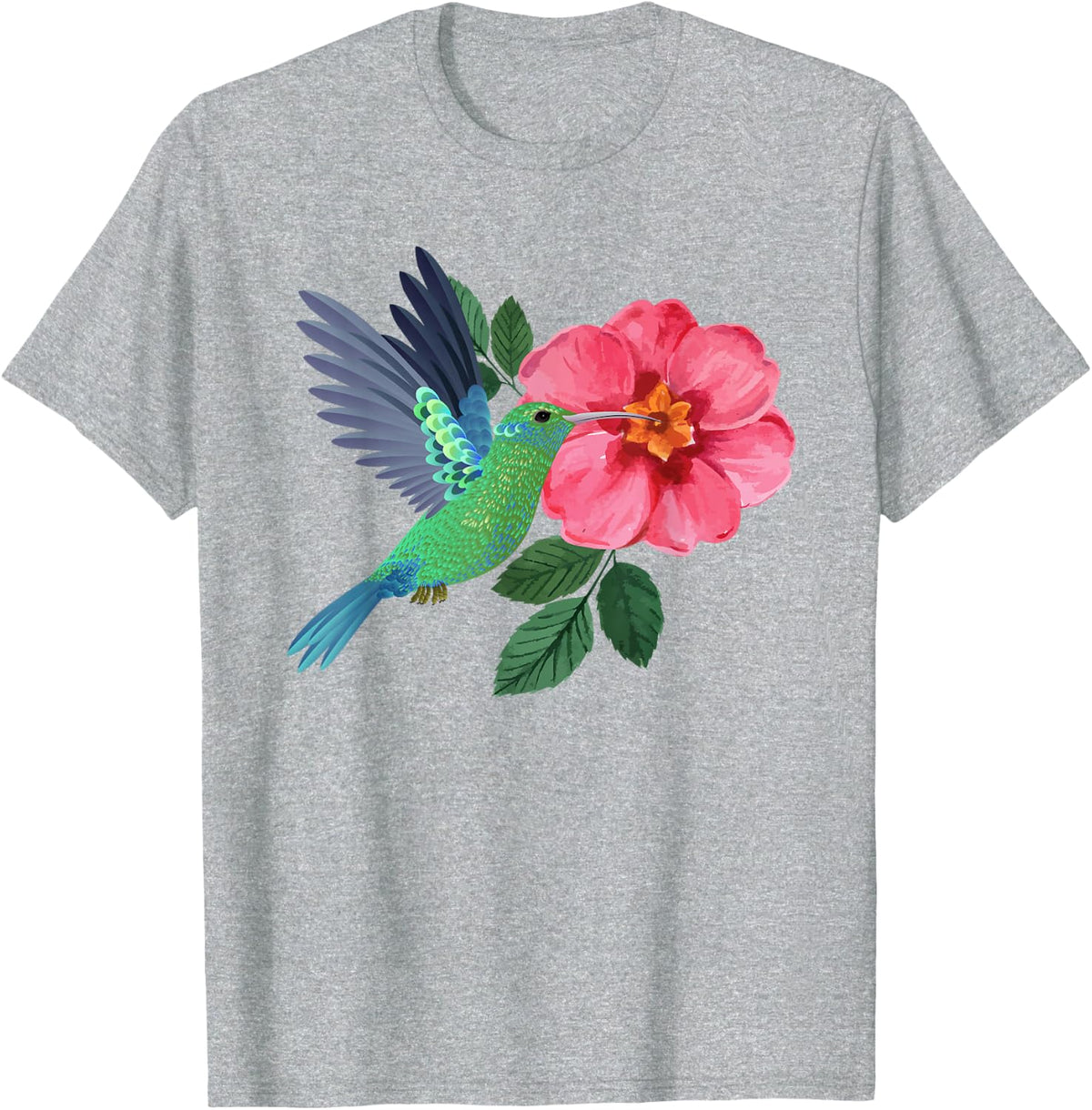 Beautiful Hummingbird Lover Nature Animal Flower Hummingbird T-Shirt - Heather Grey