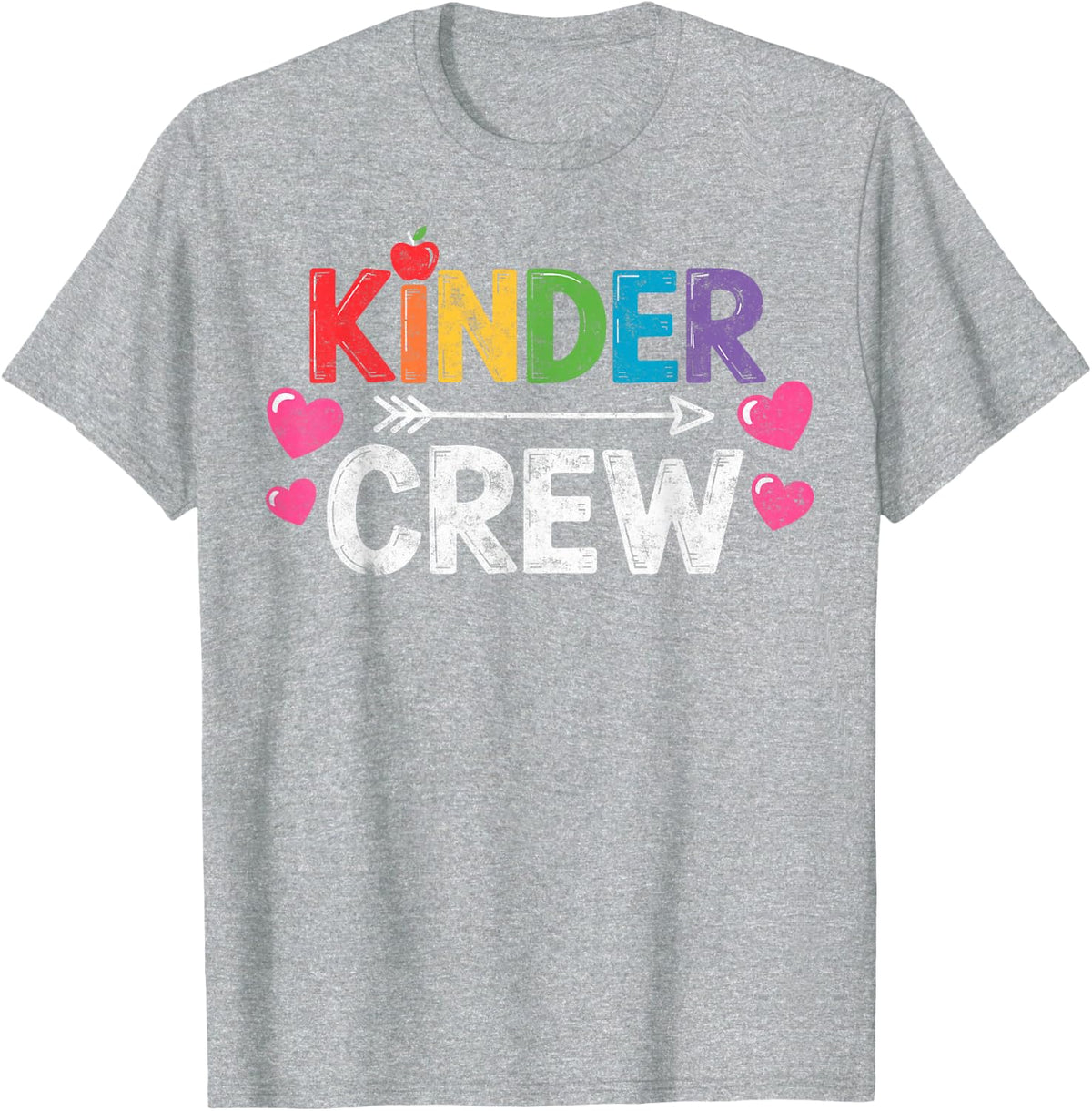 Kinder Crew Pre-K Kindergarten School Teacher Rainbow Tee T-Shirt - Heather Grey
