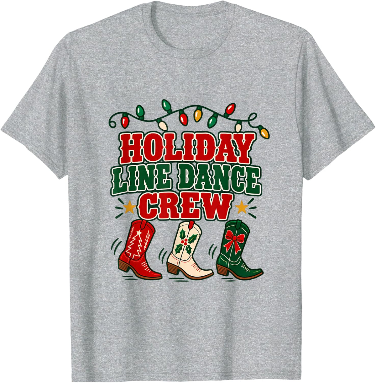 Holiday Line Dance Crew Cowboy Boots T-Shirt - Heather Grey