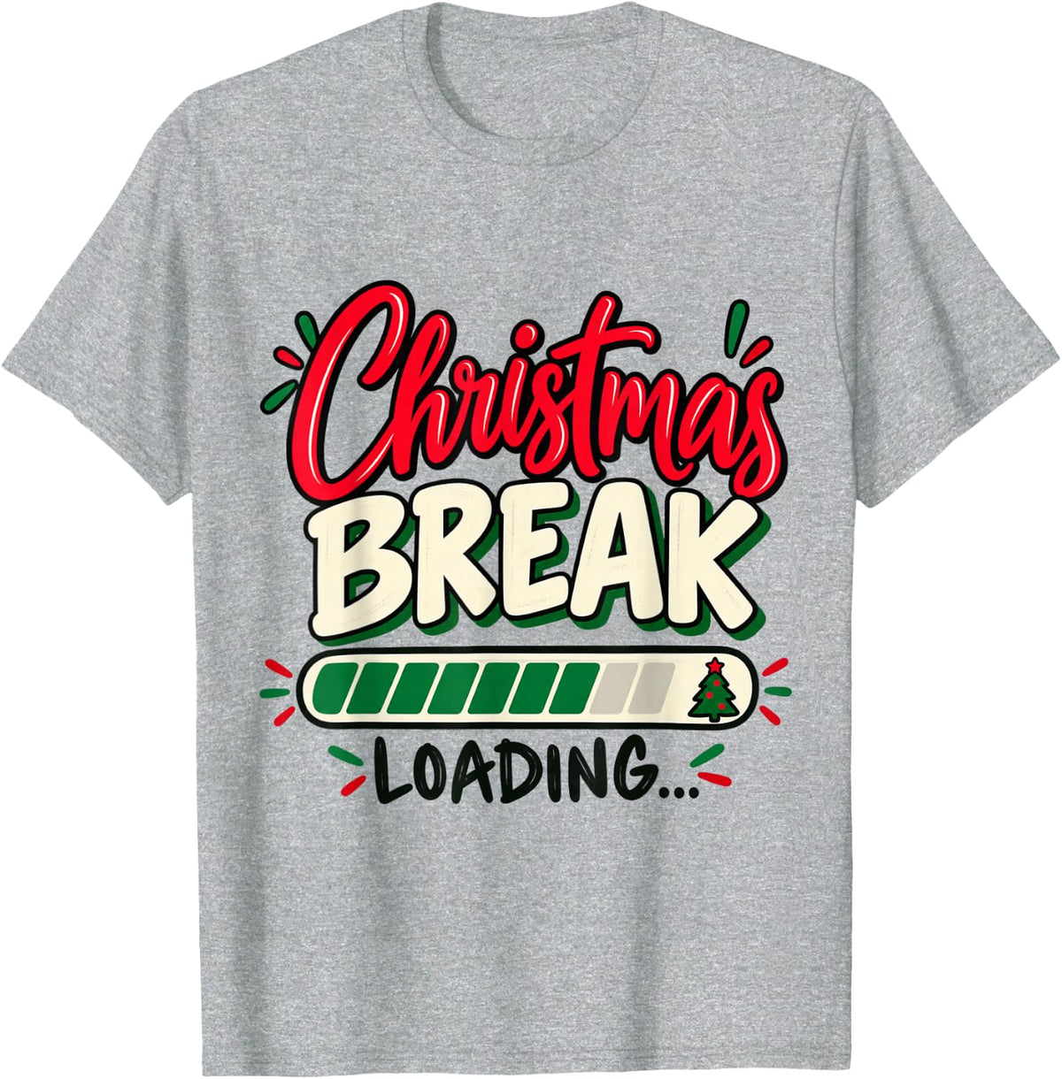 Christmas Break Loading Funny Teacher Countdown T-Shirt - Heather Grey