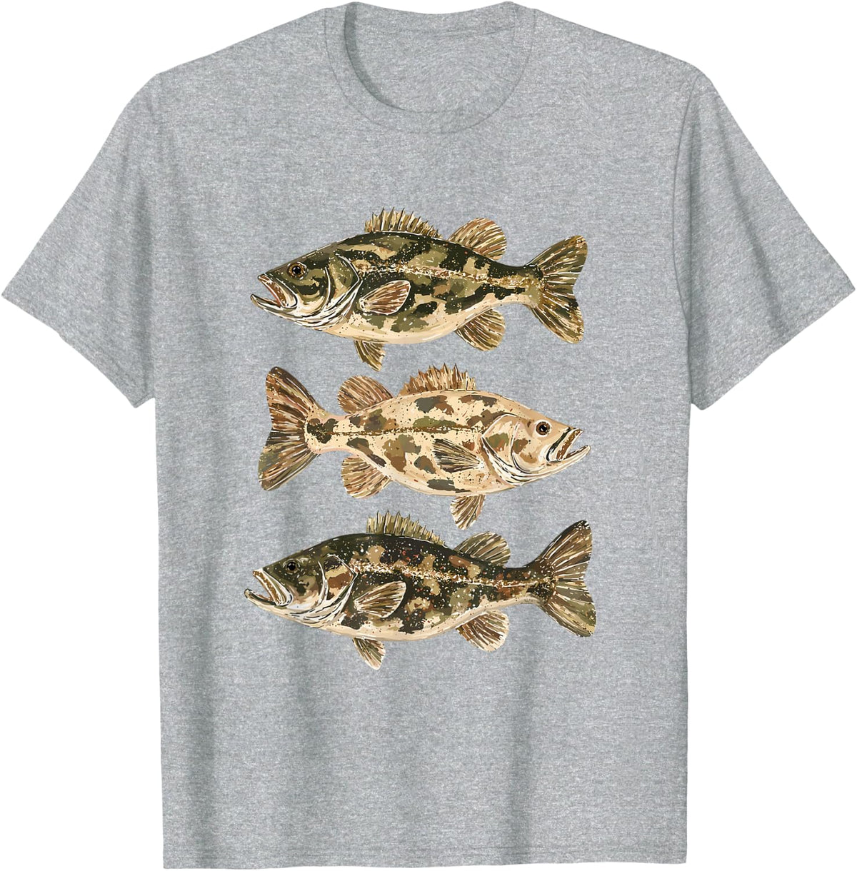 Preppy Camo Bass Fishing Summer Lake Life Fisherman Mens T-Shirt - Heather Grey