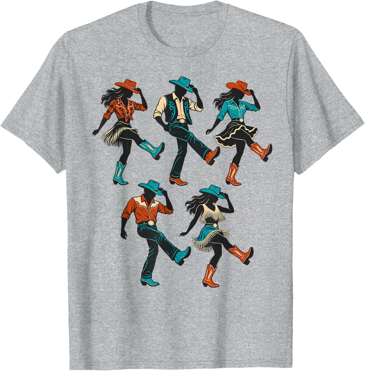 Line Dance Cowboy Western Boots Country Dance T-Shirt - Heather Grey