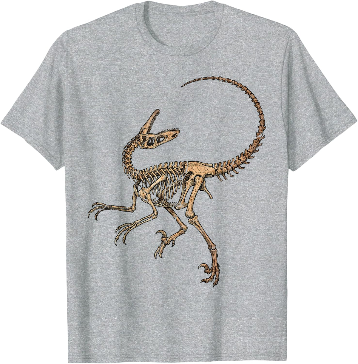 Velociraptor Dinosaur Skeleton Fossil Bones Paleontology T-Shirt - Heather Grey