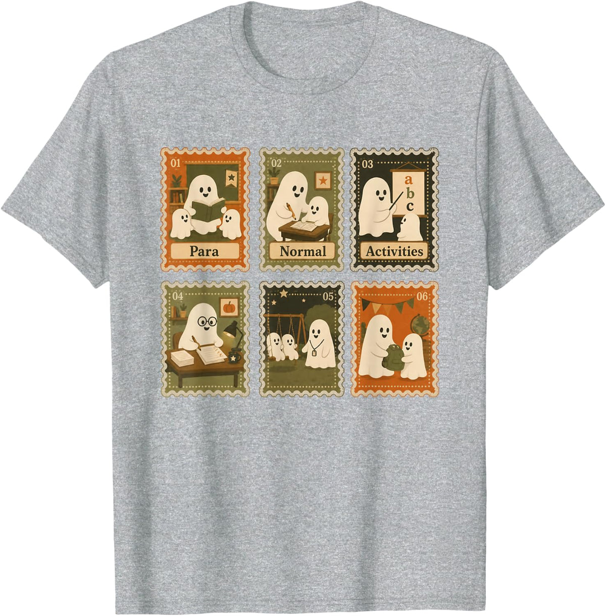 Paraprofessional Halloween para Routine Vintage Stamp Ghost T-Shirt - Heather Grey