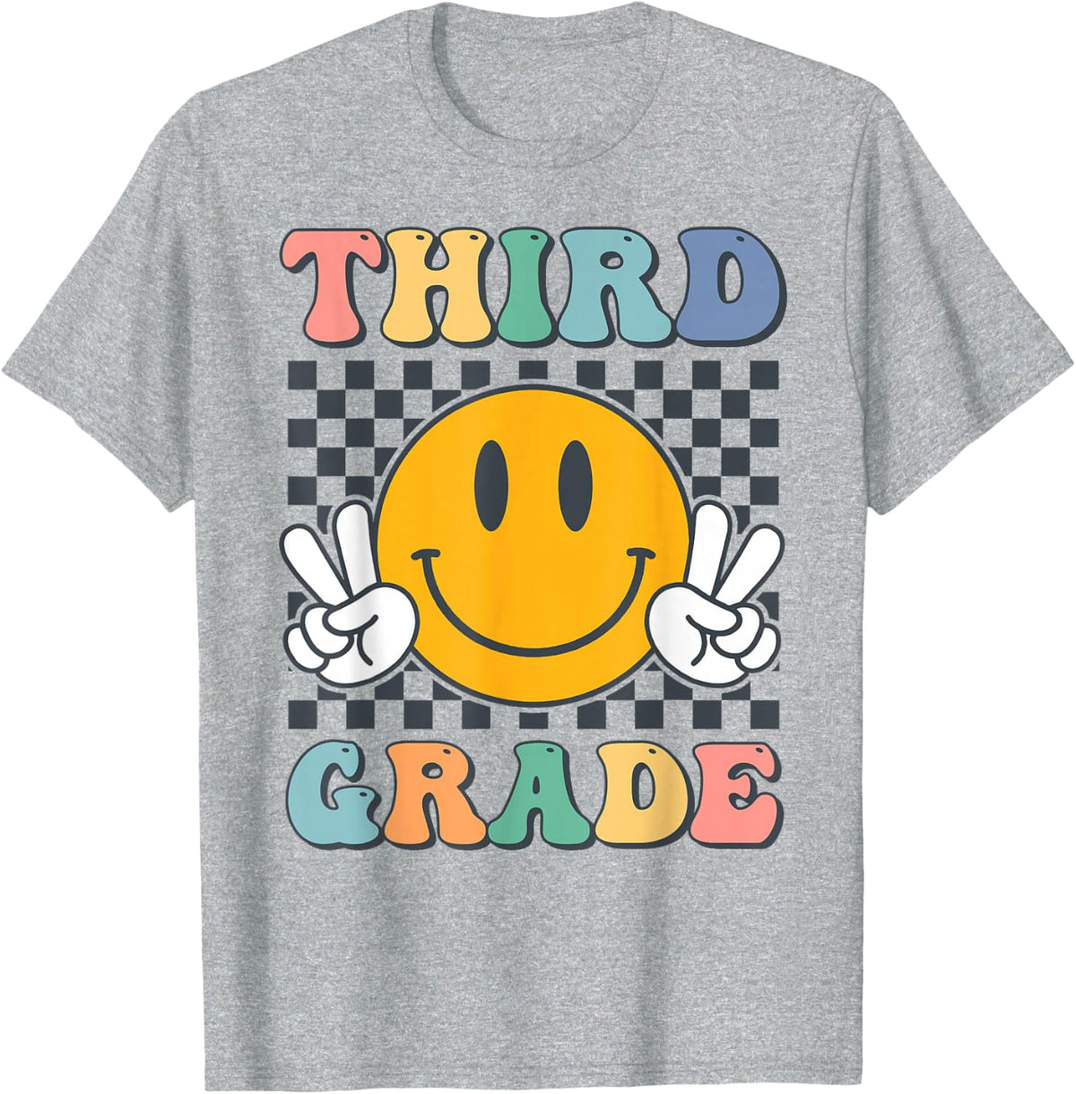 Third Grade Team Teacher Shirts Boys Girls Retro Smile 3rd Grade Tees T-Shirts - Heather Grey