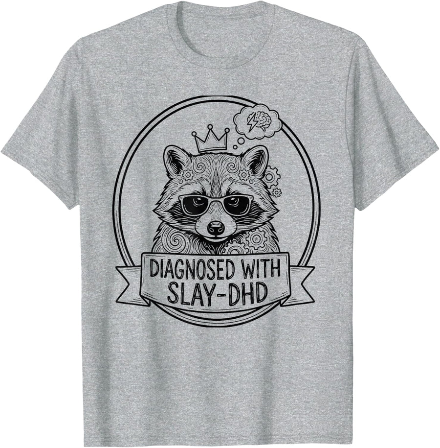 Diagnosed with Slay-DHD Funny Vintage Raccoon ADHD T-Shirt - Heather Grey