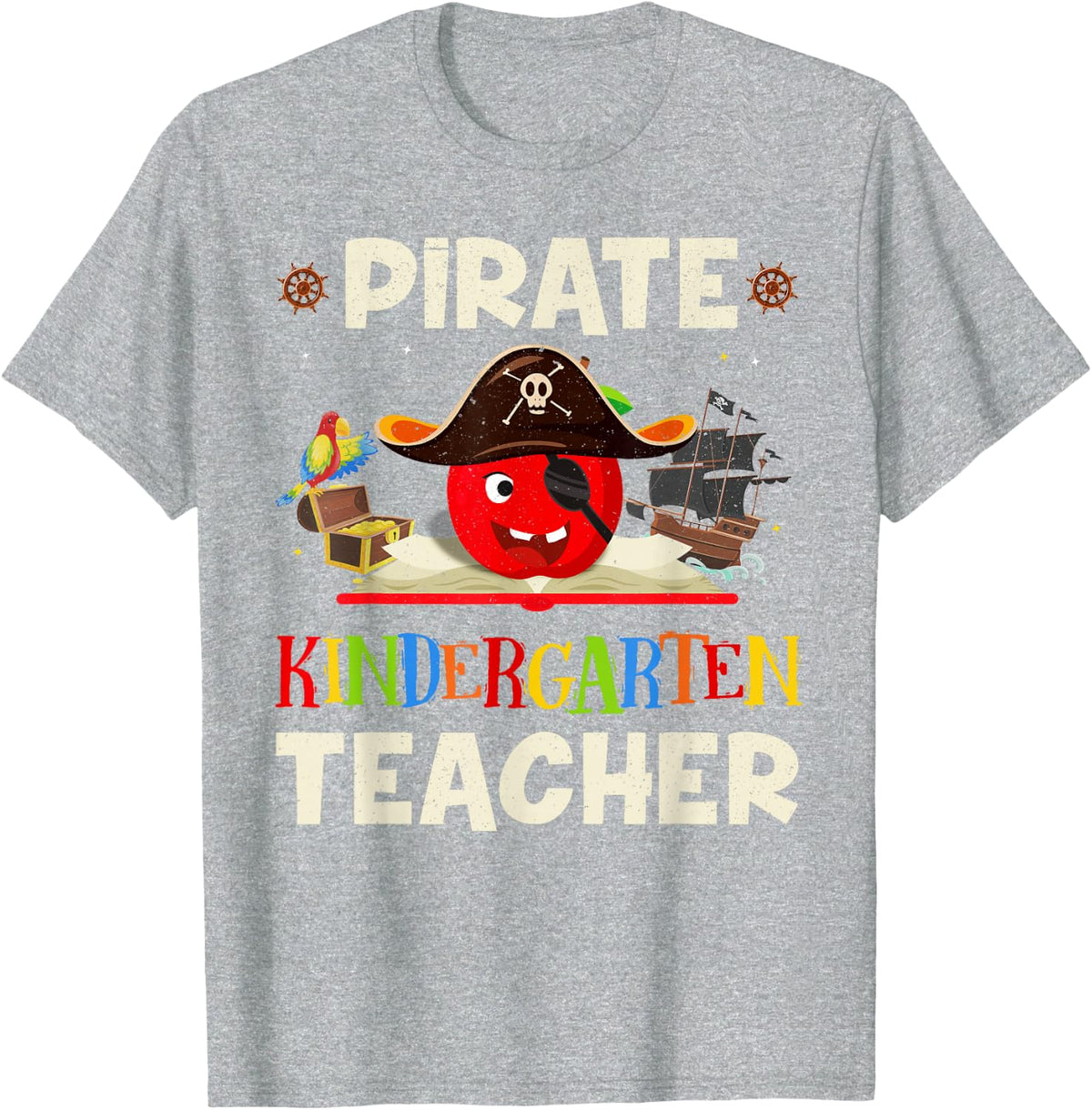 Pirate Kindergarten Teacher For Halloween Tees Pirate Day Men Women Kids T-Shirt - Heather Grey