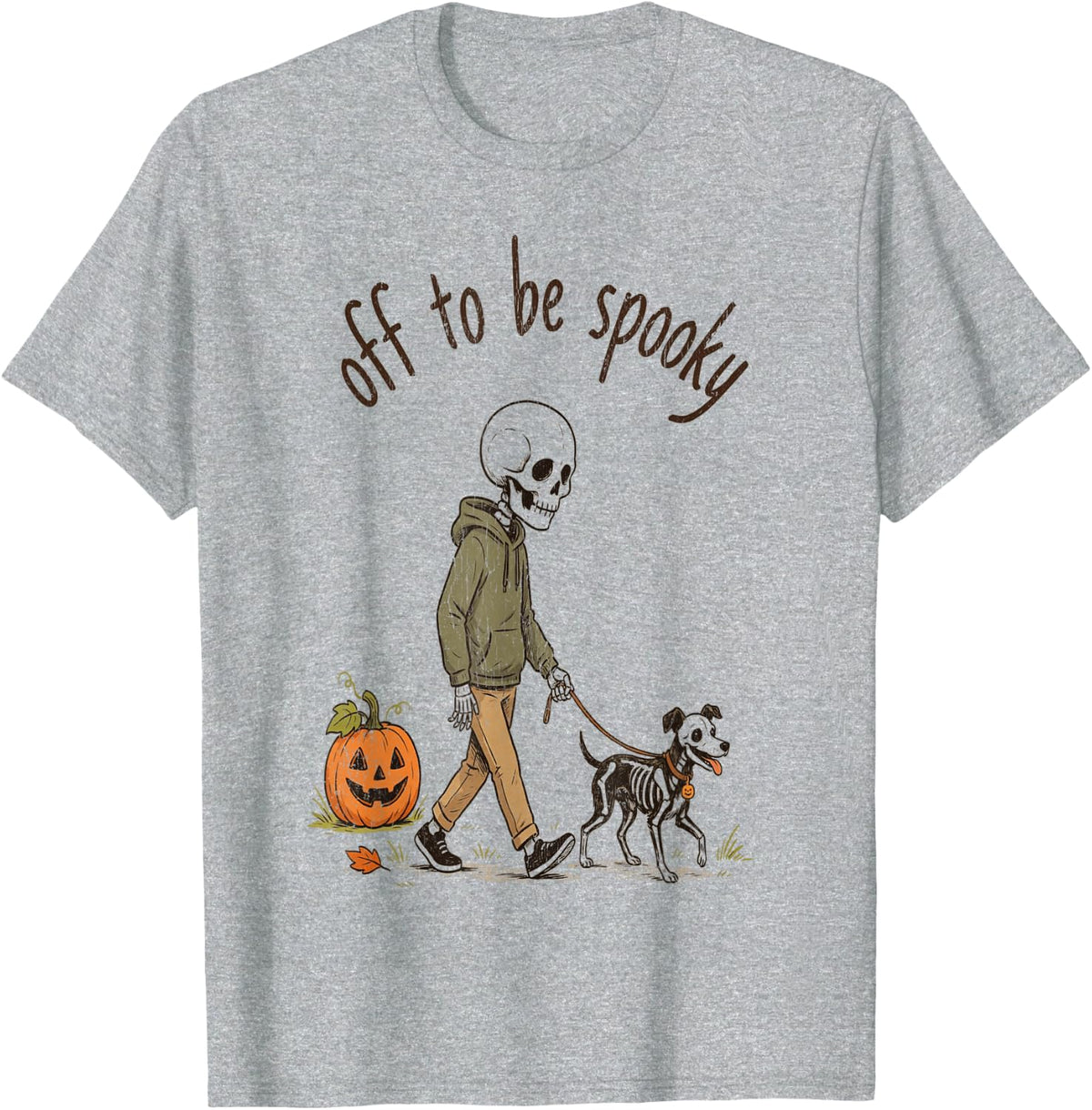 of to be Spooky Season Halloween Vibes Skeleton Pumpkin Dog T-Shirt - Heather Grey