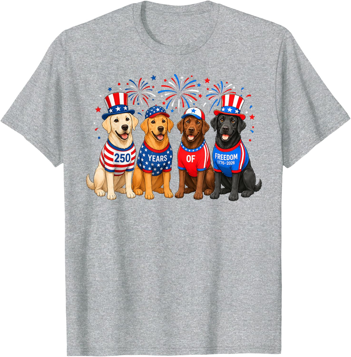 Cute 250 Anniversary USA Lab Dog Mom Dog Dad 4th of July T-Shirt - Heather Grey