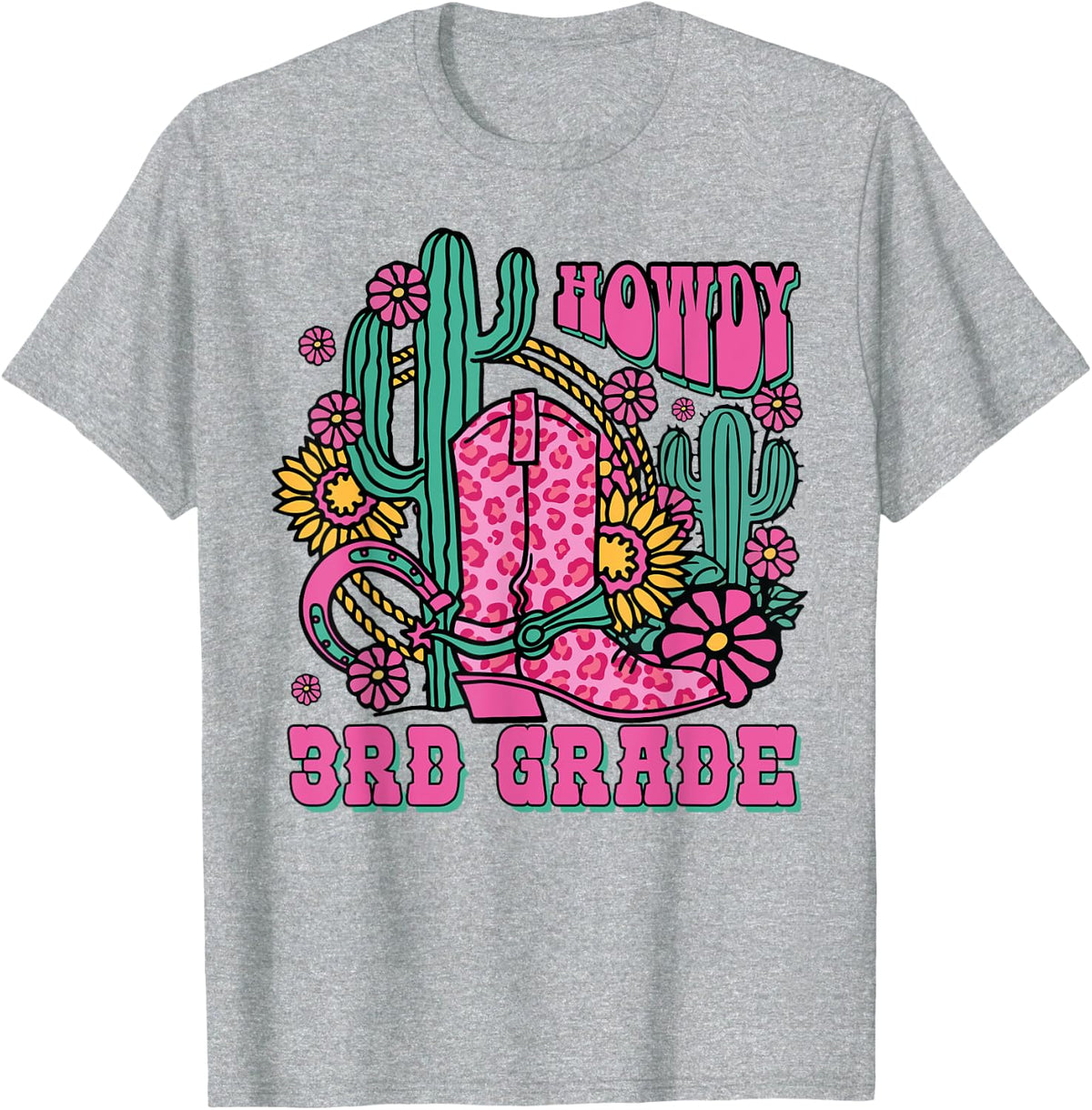 Howdy 3rd Grade Western Third Grade Teacher Cowboy Cowgirl T-Shirt - Heather Grey