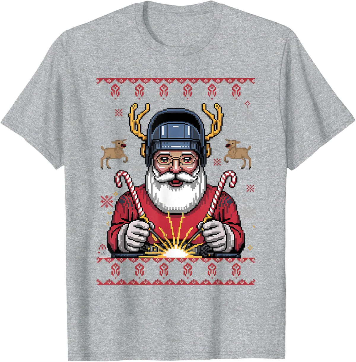 Welder Christmas Funny Santa Welding Sleigh T-Shirt - Heather Grey
