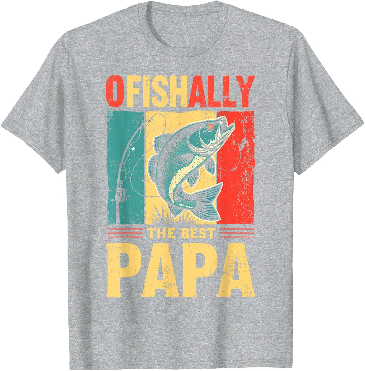 Ofishally The Best Papa Grandpa Fisherman Fishing Dad Retro T-Shirt - Heather Grey