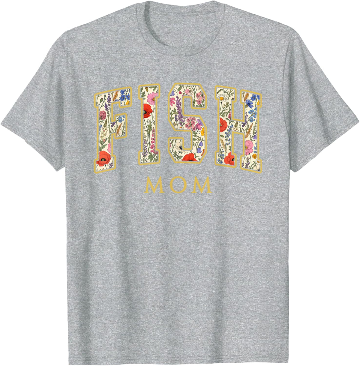 Fish Mom Wildflower Varsity Letters Aquarium Lover T-Shirt - Heather Grey