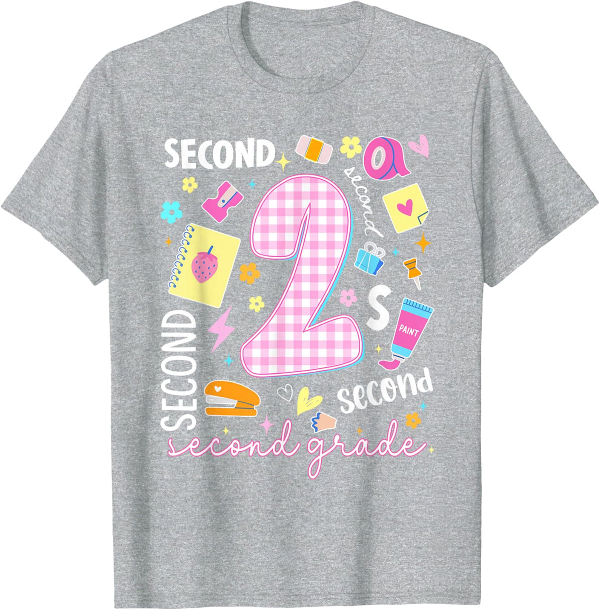 Preppy Second Grade Back to School Teacher Girls Boys Kids T-Shirt - Heather Grey