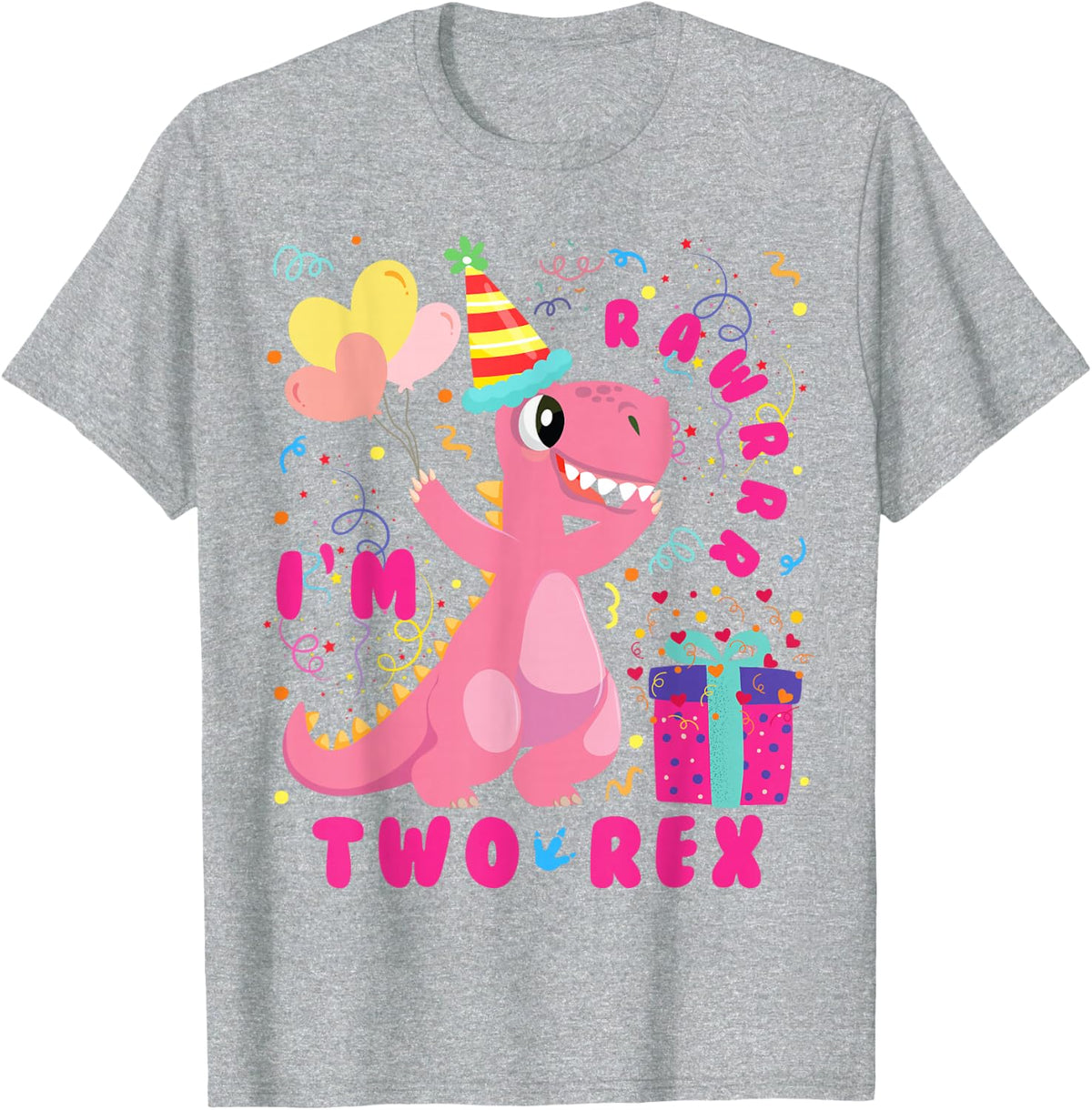 Girl 2nd Birthday Two Rex Second 2 Year Old Dinosaur Match T-Shirt - Heather Grey
