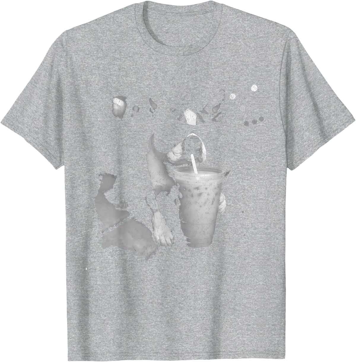 Funny Boston Terrier Drinking Iced Coffee Dog Lover Graphic T-Shirt - Heather Grey