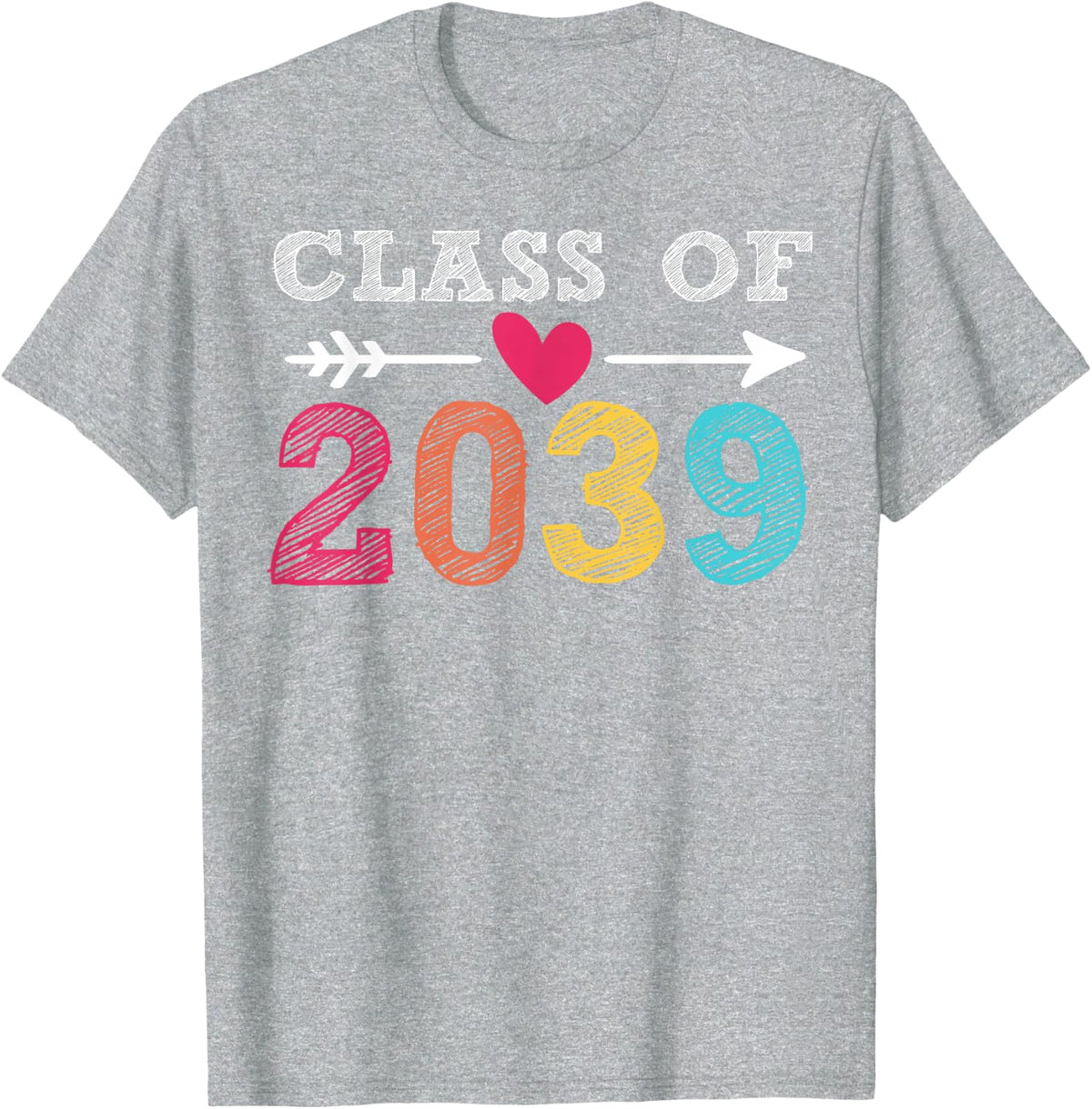 Class of 2039 Grow with Me First Day of School Kindergarten Tee T-Shirt - Heather Grey