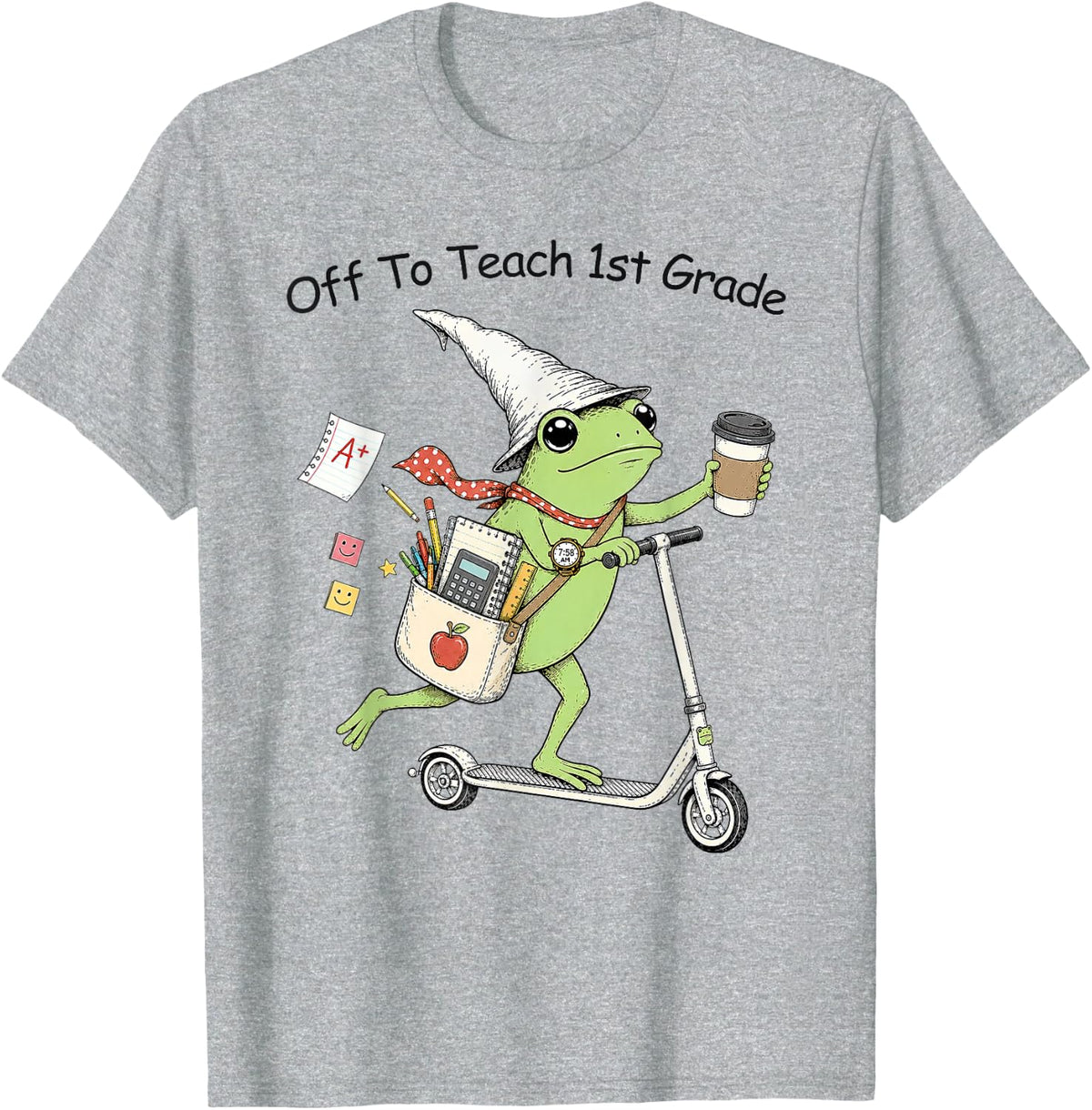 Off to Teach 1st Grade Teacher Frog Funny Back to School T-Shirt - Heather Grey