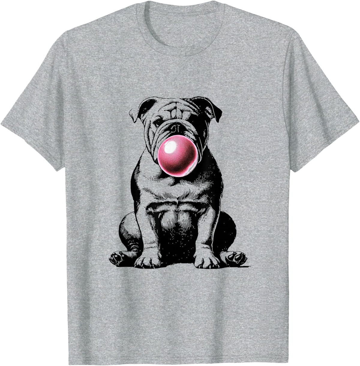 English Bulldog Bubble Gum Vintage Funny Dog Mom Pet Dad T-Shirt - Heather Grey