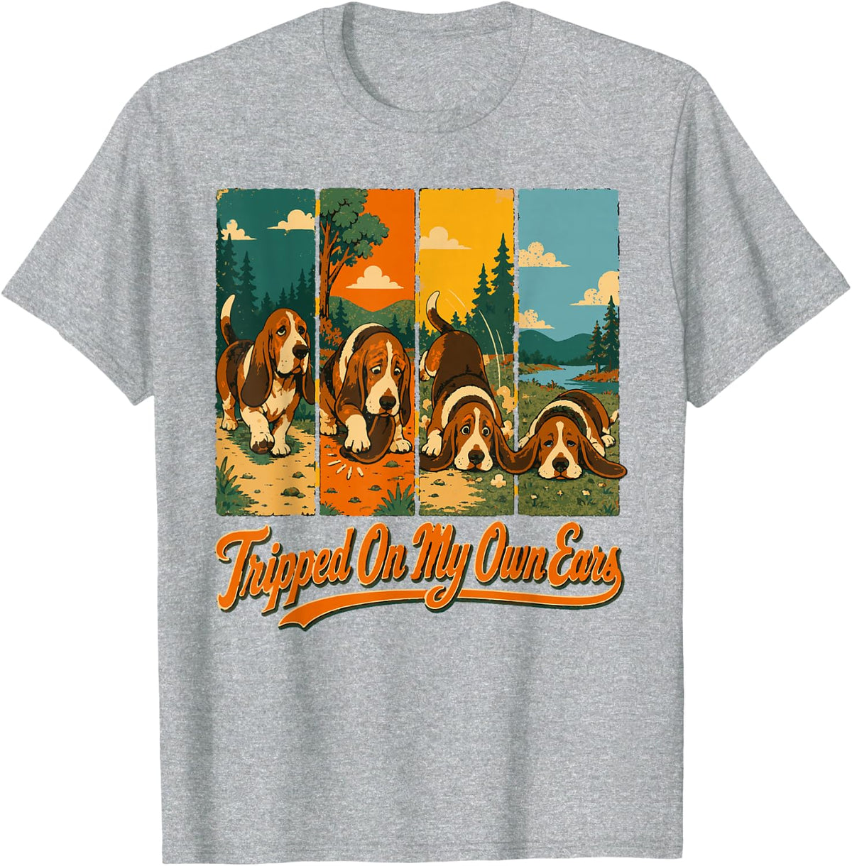 Tripped On Own Ears Basset Hound Dog T-Shirt - Heather Grey