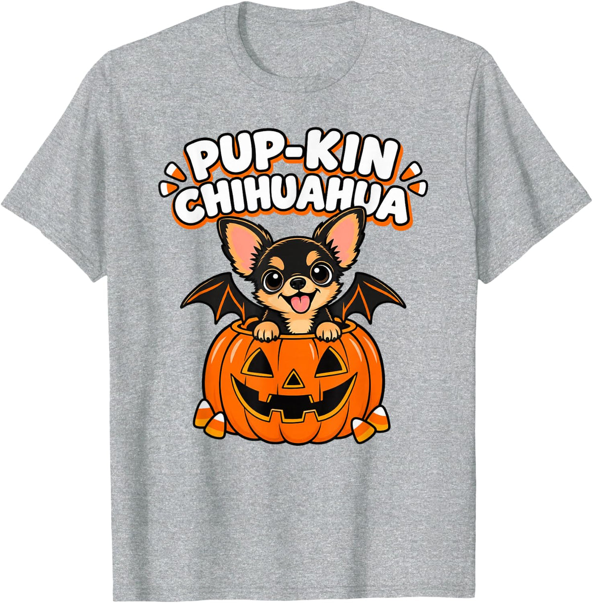 Halloween Chihuahua Pup-Kin T-Shirt - Heather Grey