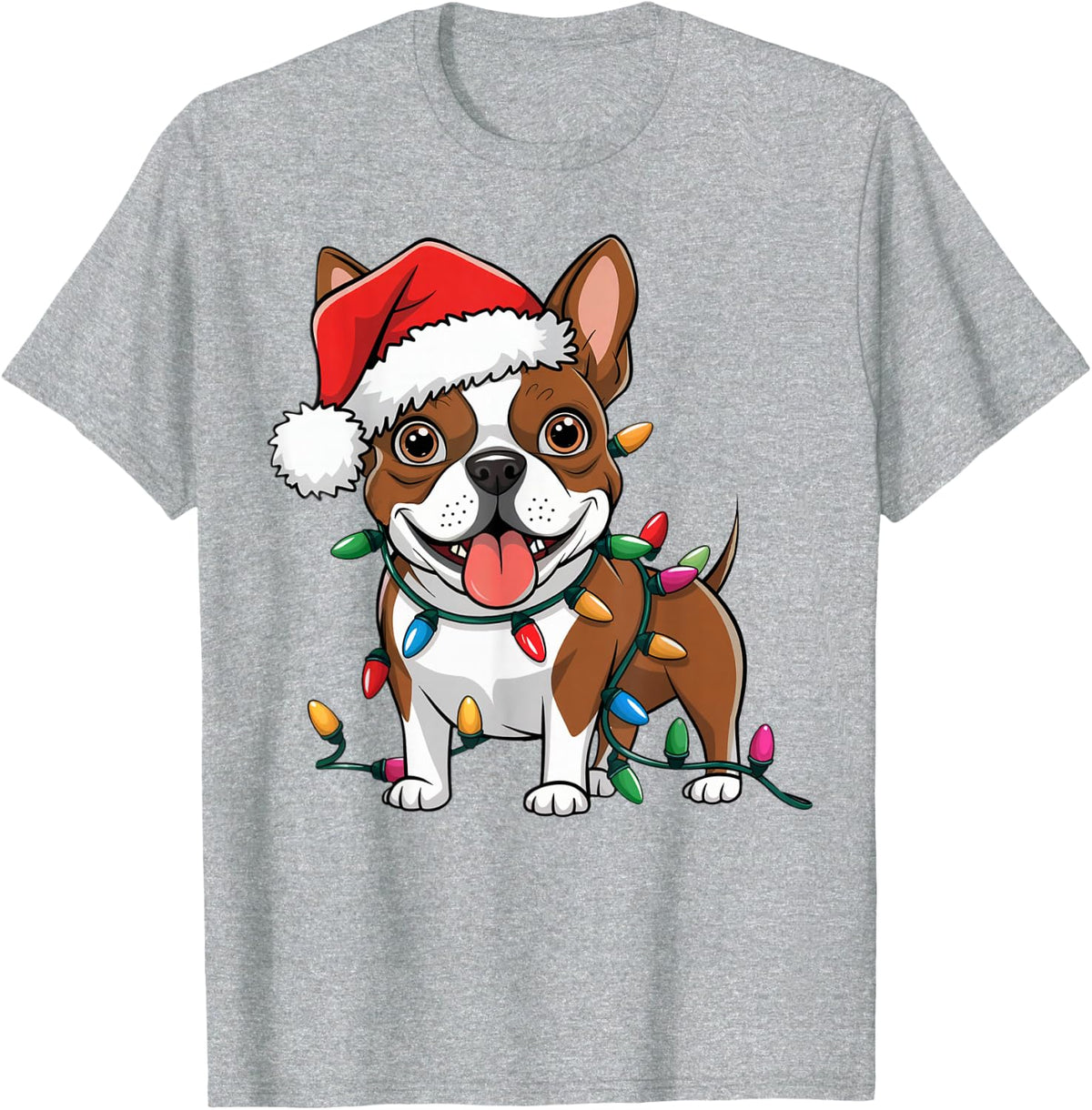 Boston Terrier Christmas Lights Xmas Dogs Gifts Men Women T-Shirt - Heather Grey