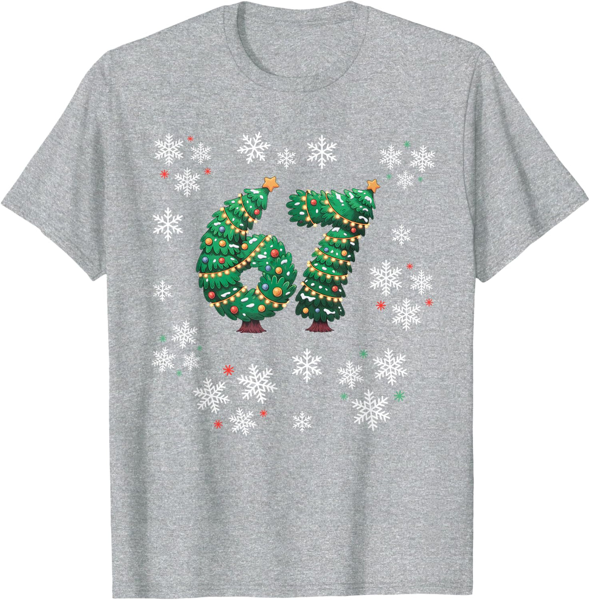 67 Christmas Sweater 6 7 Middle School Ugly Christmas Tree T-Shirt - Heather Grey