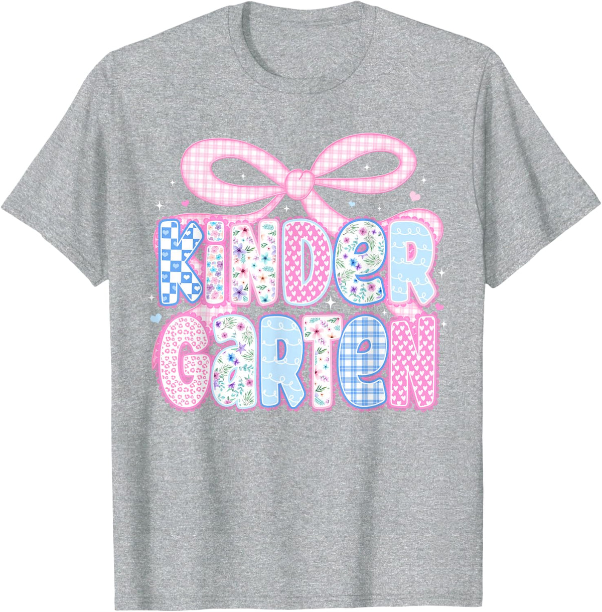 Preppy Kindergarten Teacher Students Floral Coquette Bow T-Shirt - Heather Grey