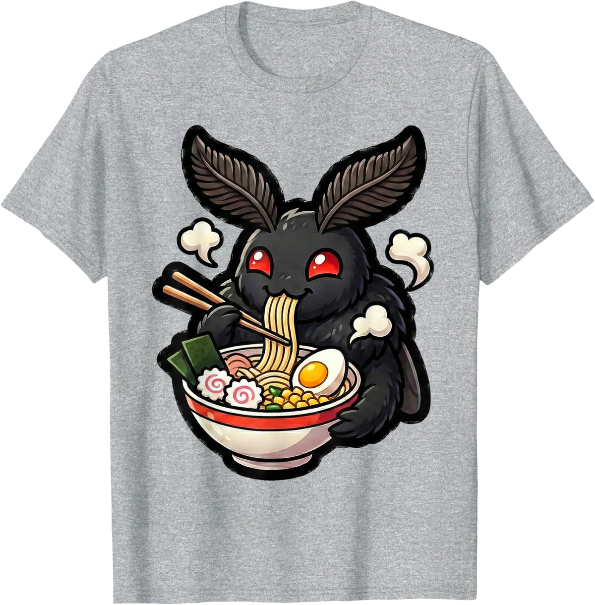 Mothman Ramen Japan Cryptozoology Folklore Cryptid Mothman T-Shirt - Heather Grey