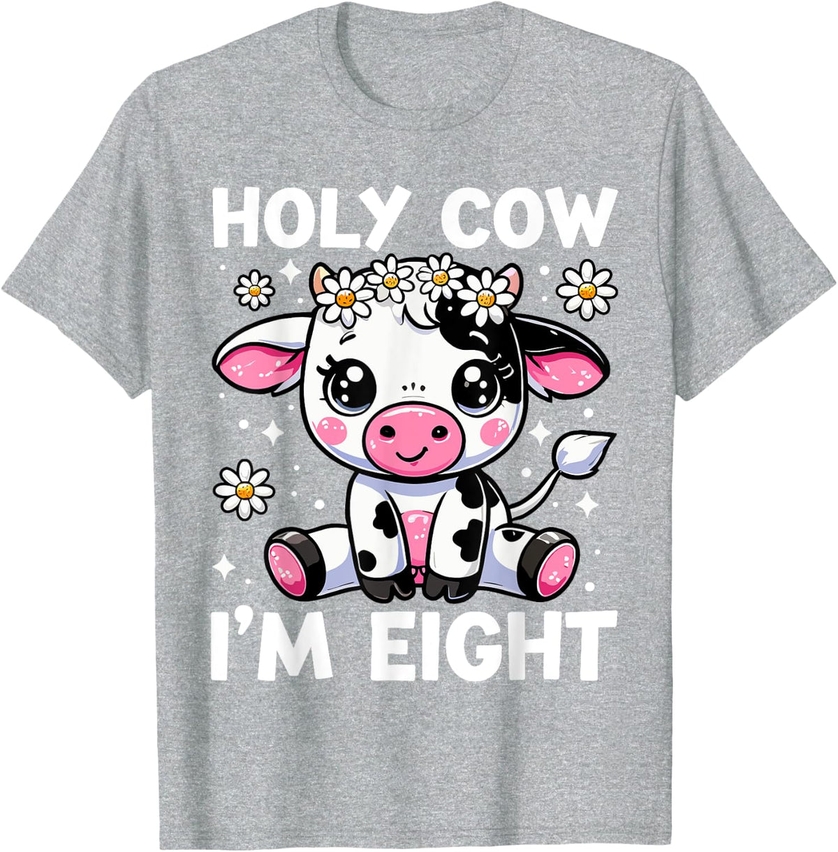 Farm Cow 8th Birthday Kids, Girls, Boys Holy Cow I'm Eight T-Shirt - Heather Grey