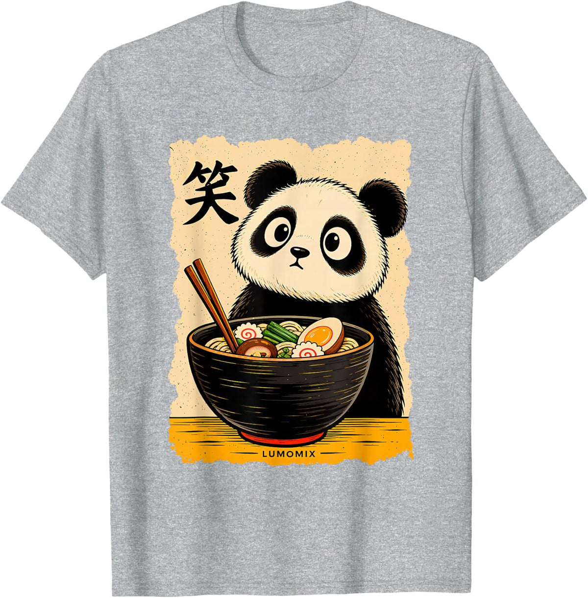 T-Shirt Kawaii Panda Ramen Japanese Food Vintage T-Shirt - Heather Grey