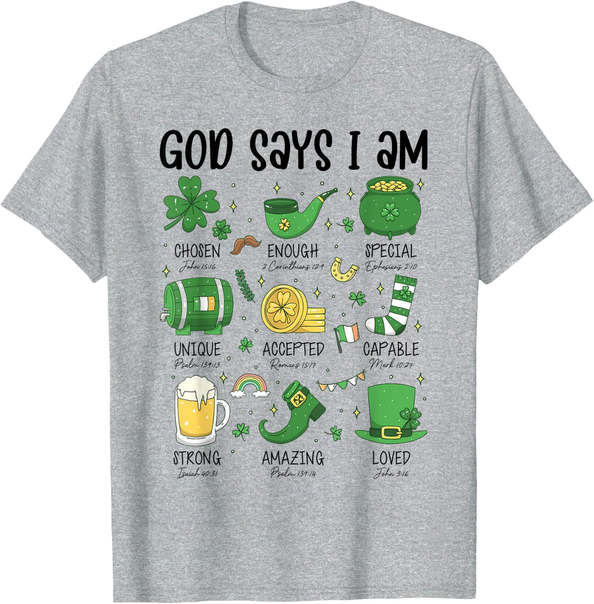 God Says I Am Irish Christian Boys Girls Kid St Patricks Day T-Shirt - Heather Grey