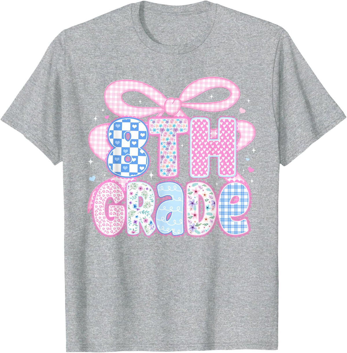 Preppy Eighth Grade Teacher 8th Grade Floral Coquette Bow T-Shirt - Heather Grey