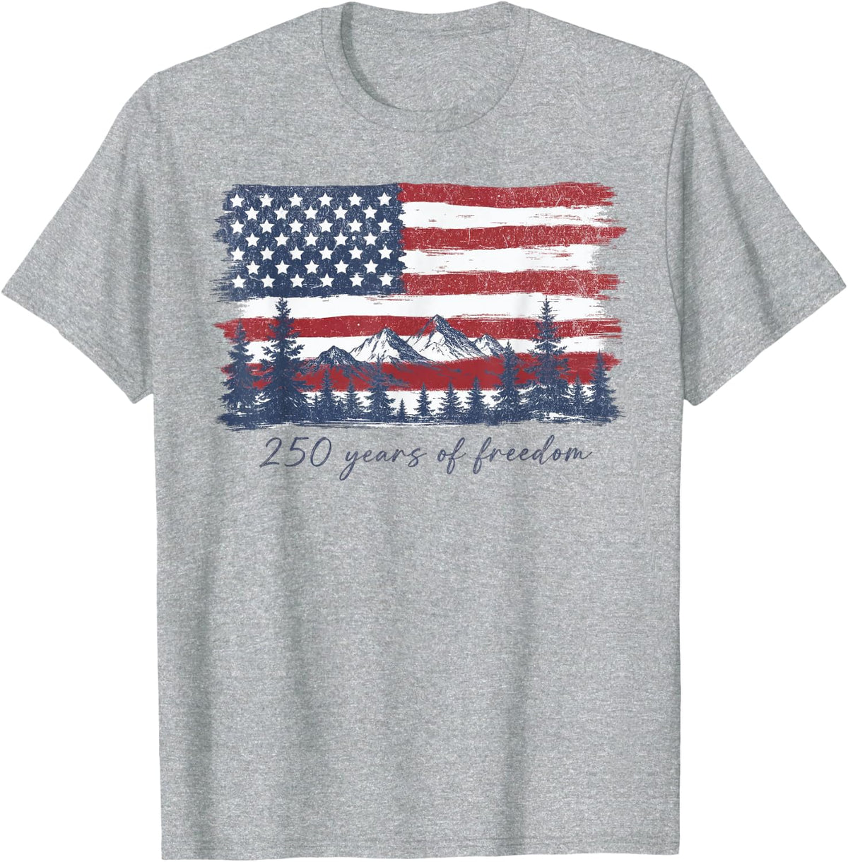 American Flag Mountain Camping 4th of July Independence Day T-Shirt - Heather Grey