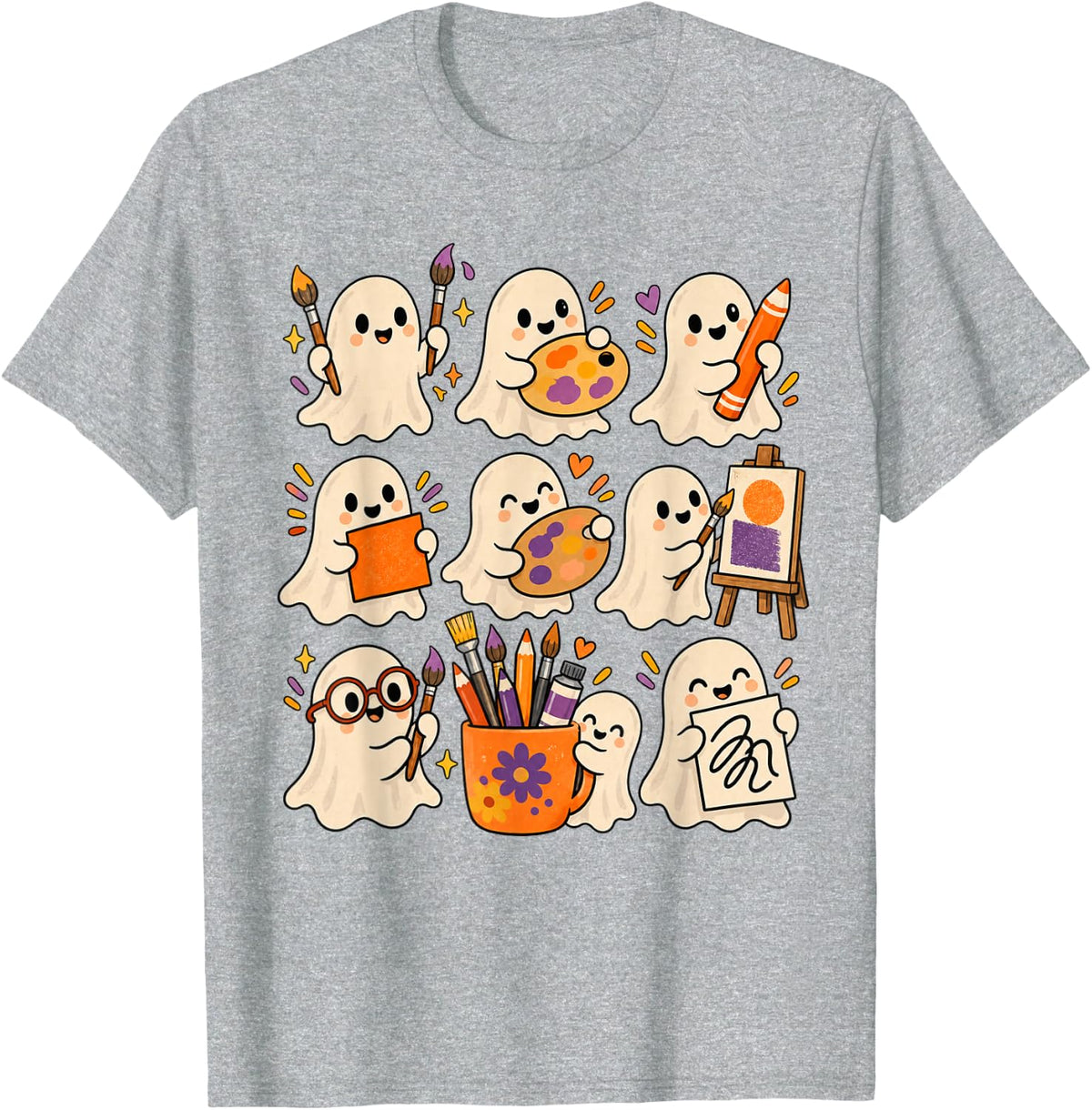 Art Teacher Ghost Funny Halloween Artist Painter Design T-Shirt - Heather Grey