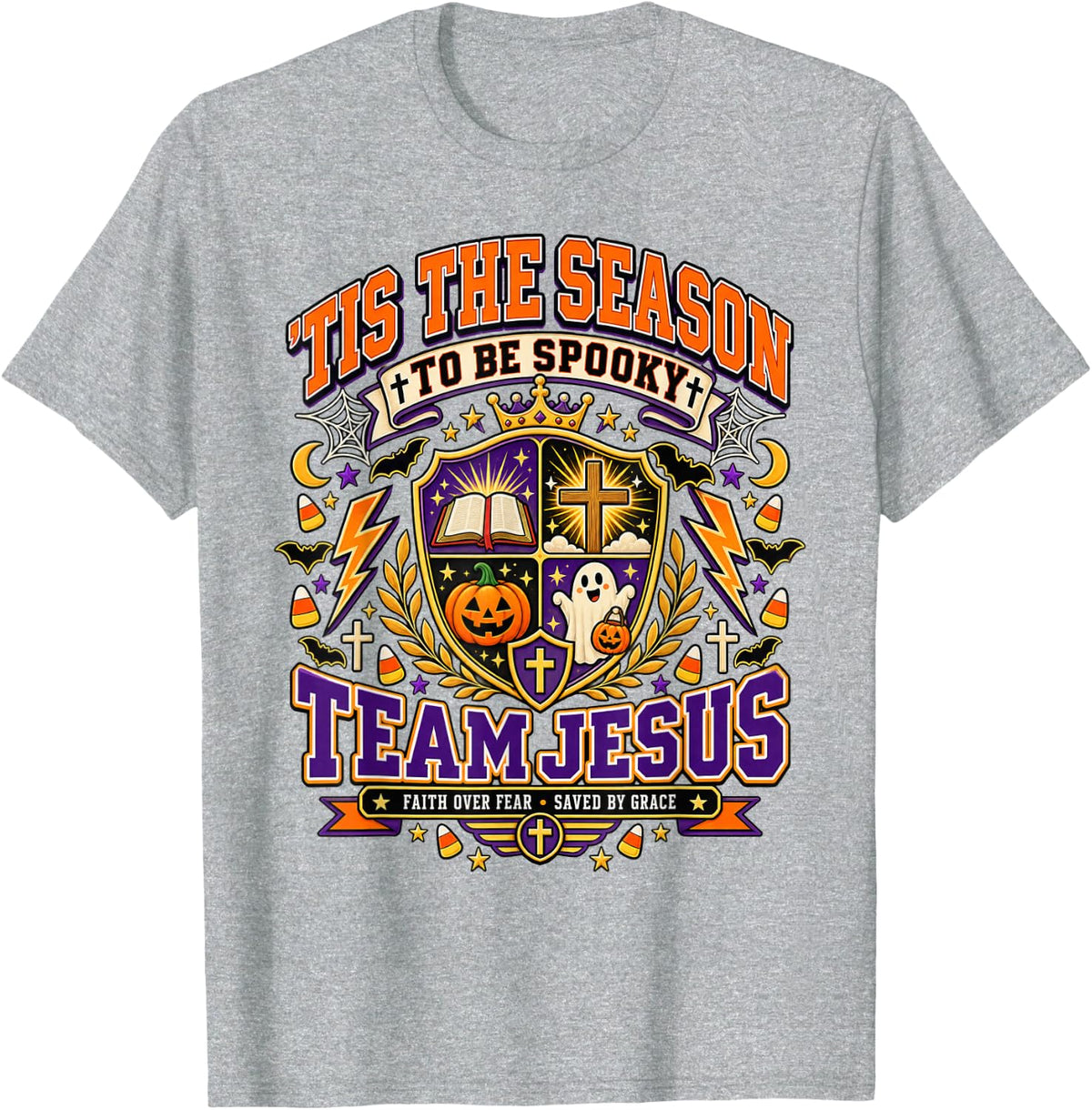 Tis The Season to Be Spooky Team Jesus Halloween Faith T-Shirt - Heather Grey