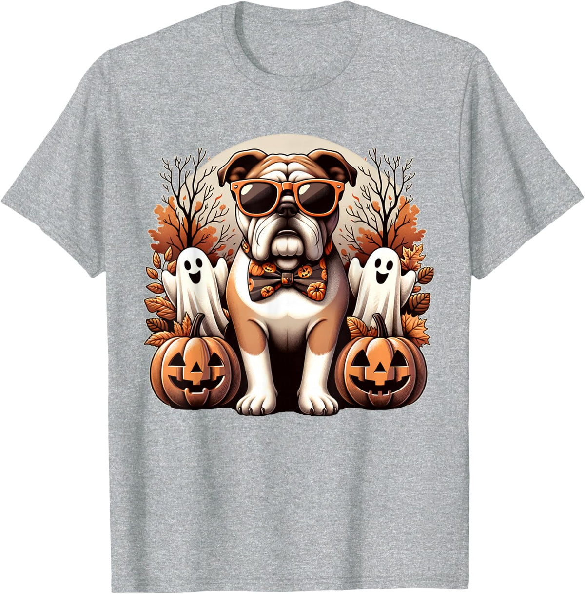 Funny Halloween Bulldog Dog Lover Spooky Season Bull Dog T-Shirt - Heather Grey