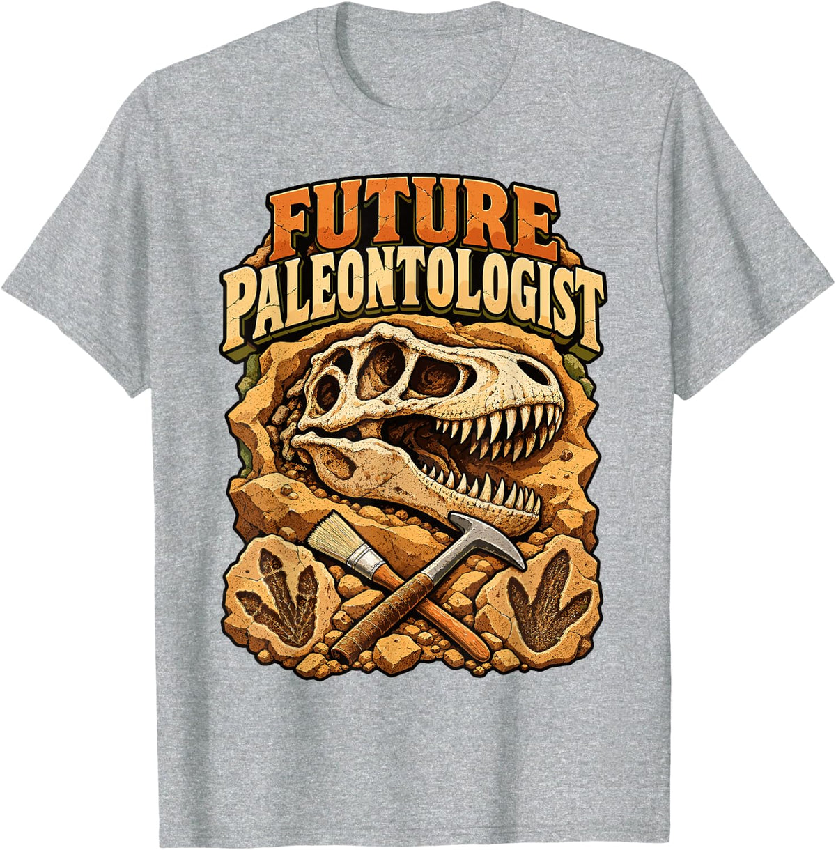 Future Paleontologist Dinosaur Fossil Dig Science T-Shirt - Heather Grey