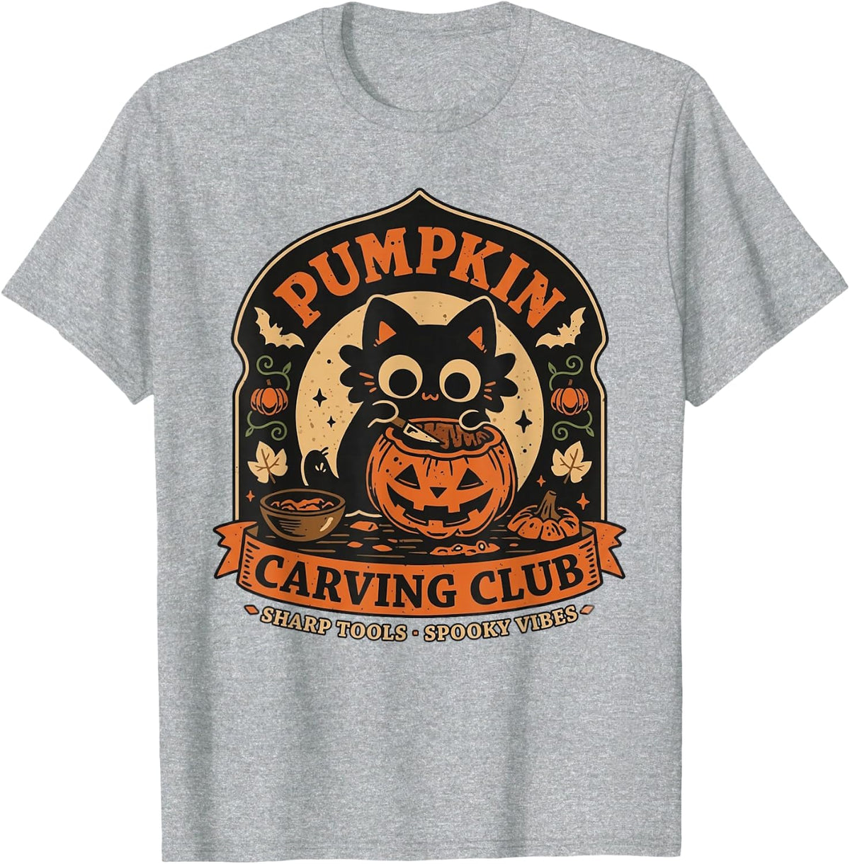 Pumpkin Carving Club Sharp Tools Spooky Vibes T-Shirt - Heather Grey