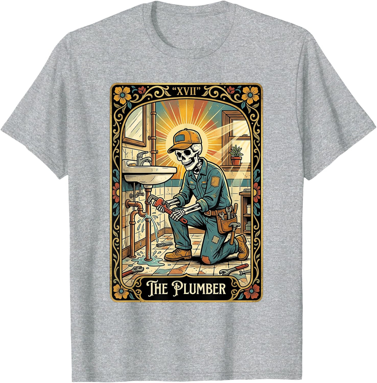Plumber Plumbing Tarot Card Repairmen Pipefitters Expert T-Shirt - Heather Grey