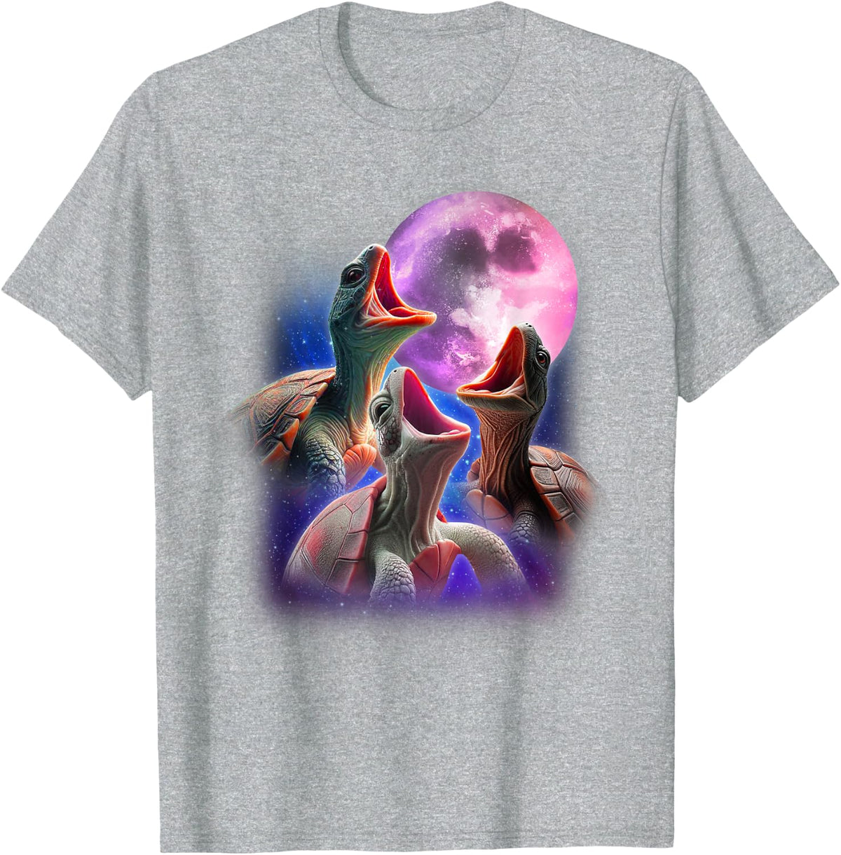 3 Sea Turtles Howling At The Moon Funny Pet Turtle Tortoise T-Shirt - Heather Grey