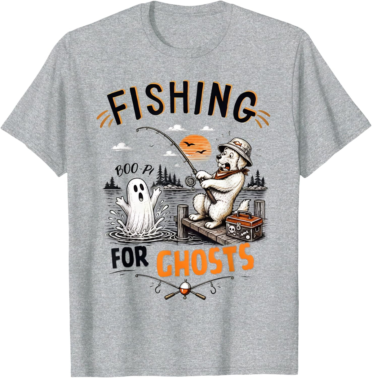 Fishing for Ghosts Halloween Fishing Lovers T-Shirt - Heather Grey