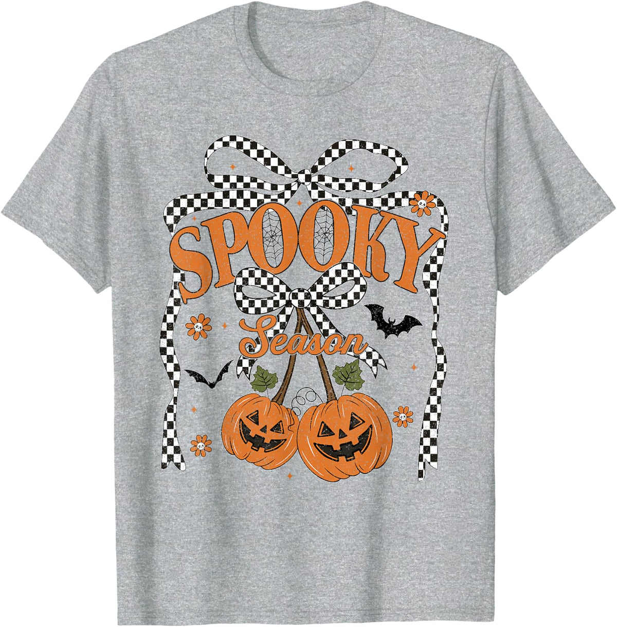 Preppy Spooky Season Pumpkin Cherries Autumn Girly Halloween T-Shirt - Heather Grey